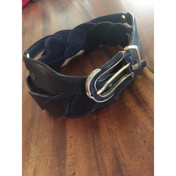 Bally Made In Italy Belt Twist Navy Blue  Leather Gold Tone Buckle main image 4